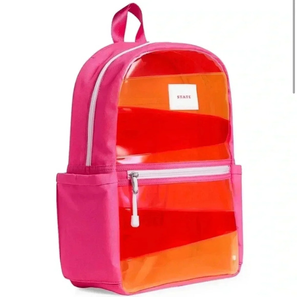 NWT • STATE Kane Kids Clear Pink & Orange Novelty Zigzag Backpack - Picture 2 of 7
